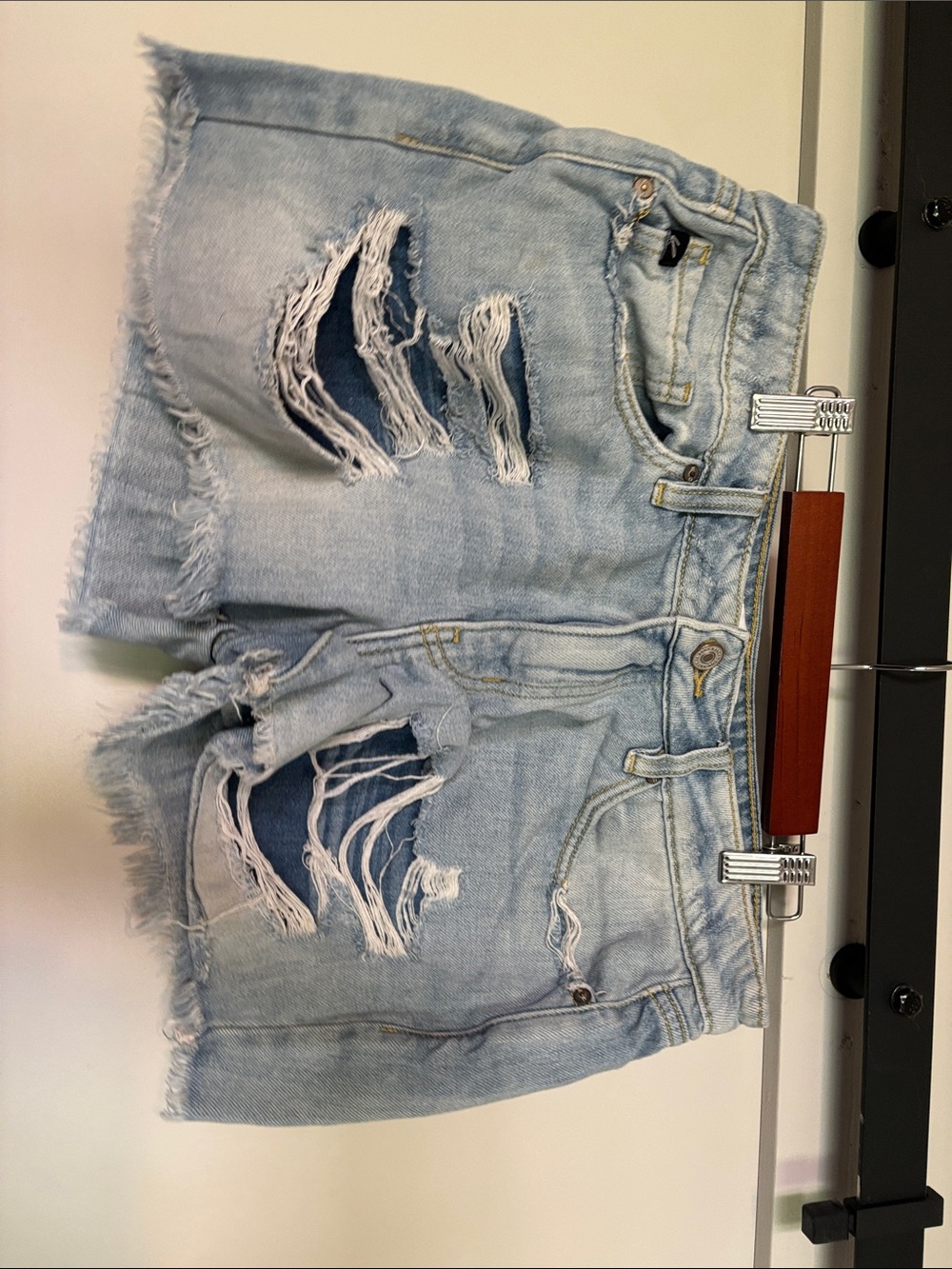 KanCan Light Wash Ripped Denim Shorts with Frayed Hem